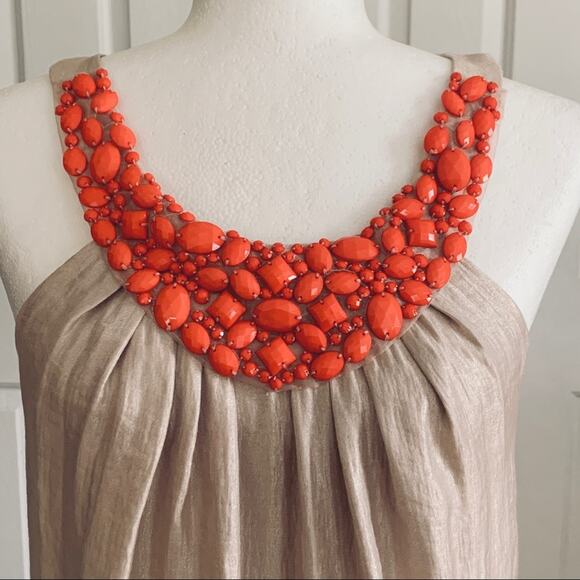 Alexia Admor New York Dress Tangerine Taupe Beaded Neckline Sleeveless Small - Picture 3 of 13